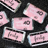 Pink, Black, And White 40Th Birthday Party Mini Candy Bar Wrappers - 42 Count, Pink Birthday Decorations For Women
