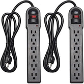 2 Pack 6 Outlet Surge Protector Power Strip 900 Joules 4FT Extension Cord Overload Protection Black