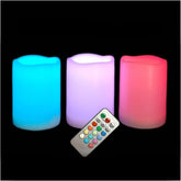 Outdoor Waterproof Color Changing Flameless Led Pillar Candles With Remote Battery Operated Plastic Decorative Multi-Color Lights For Halloween Christmas Party Centerpiece Decorations 3"X4" 3Pack