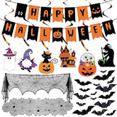 Halloween Decorations Indoor Set with Banner Hanging Swirls Table Runner Mantel Scarf Bats