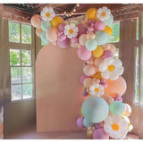 Pastel Balloon Arch Kit, Daisy Balloon Arch Garland With Macaron Pink Blue Purple Yellow Orange Rainbow Latex Balloons Daisy Flower Foil Balloons For Girls Women Birthday Pastel Party Decorations