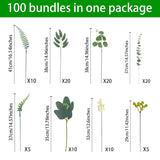 100Pcs 8 Kinds Artificial Mixed Eucalyptus Leaves Stems, Faux Greenery Stems Bulk For Centerpieces Wedding Bouquets Floral Arrangement Home Décor