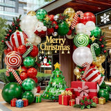 161pcs Christmas Balloon Garland Arch Kit with Red Green Pearl White Gold Metallic Green Balloons Candy Cane Xmas Tree Balloons Gold Star Balloon for Xmas Party Decorations