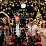 Merry Christmas Happy New Year Black and Gold Party Banner
