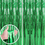 2026 Soccer Party Decorations - 2 Pack 3.3 x 6.6 FT Green Tinsel Backdrop Curtain Soccer Foil Fringe Curtains Green Metallic Photo Backdrop Sports Theme Birthday Party Supplies Hanging Wall Décor