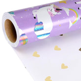 Reversible Unicorn Wrapping Paper With Foil Design, 17 Inch X 33 Feet - Purple Unicorn Gift Wrap With Gold Hearts For Girls Birthday, Baby Shower, Kids Party