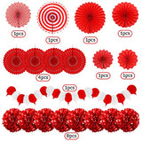 Red Party Decorations, Papar Fans Pompoms Fans Garlands for Birthday Bridal Baby Shower Wedding Graduation New Years Valentine's Day Party Decorations