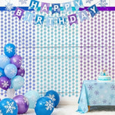 Winter Wonderland Decorations, Frozen Birthday Party Backdrop, Blue Purple Snowflake Foil Fringe Curtain Tinsel Streamers Photo Booth Props For Christmas Baby Shower Home Decor, 3Pcs