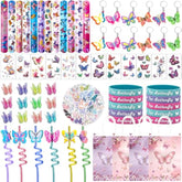 144 Pcs Butterfly Party Favors Set With Butterfly Straws Keychains Slap Bracelet Tattoo Stickers Wristbands Hair Clips Goodie Bags Butterfly Party Supplies Butterfly Birthday Decorations