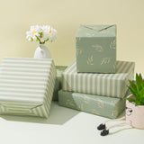 Reversible Gift Wrapping Paper Roll - Light Green Background With Beige Leaves - Green Stripe Design - For Birthdays,Weddings,Baby Showers,Mother'S Day,Christmas - 17.5" X 33' (48 Sq. Ft.)