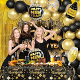 78pcs Black Gold 2026 New Year Decorations Banner Balloon Arch Fringe Curtain