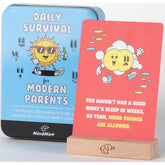 New Parent Gift For Couples - 50 Funny Affirmation Cards For Parenthood - Dark Humor Gifts For New Mom And Dad In Tin Box With Wooden Stand