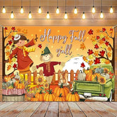 Happy Fall Y'All Backdrop Decorations, Large Polyester Scarecrow Maple Leaves Fall Backdrops Banner For Photography Thanksgiving Party Supplies