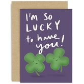 Old English Co. So Lucky To Have You Anniversary Card - Cute Friendship Card With Four Leaf Clover Design - Fun Anniversary Card For Husband, Wife, Boyfriend, Girlfriend | Blank Inside With Envelope