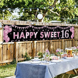 16Th Birthday Banner Decorations For Girls, Happy Sweet 16 Birthday Yard Sign Party Supplies, Purple Sixteen Birthday Outdoor Decor Backdrop (9.8X1.6Ft)