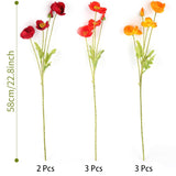 Artificial Poppies, Red And Orange Silk Poppies Artificial Flowers - 24X Blooming California Poppy Flower Artificial Plus 8X Buds For Home Decoration, Rdor8