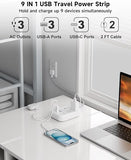 2FT Travel Power Strip 3 Outlets 6 USB Ports 3 USB C 24W Flat Plug