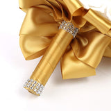 Wedding Bouquet 8 Inches Bridesmaid Toss Bouquet Hand Made Artificial Rose Flowers Diamond Satin Bridal Bouquets For Wedding, Engagement Valentine'S Day Decor (Gold)