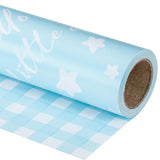 Reversible Wrapping Paper Roll - Mini Roll - Baby Boy Blue Pattern Great For Baby Shower, Birthday, Party - 17.5 Inches X 32.8 Feet