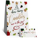 Guess How Many Candies Are In The Jar Christmas Kit (1 Standing Sign + 50 Guessing Cards), Christmas Gold Red Green Baby Shower, Bridal Shower Decoration, Christmas Game Insert Ticket