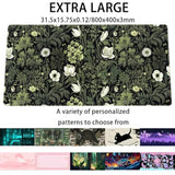 Dark Green Floral Plants Xxl Gaming Mousepad & Desk Pad - Nature Leaf Flower Laptop Keyboard Mat 31.5 X 15.75