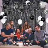 Birthday Party Decorations Happy Birthday Balloons Banner With Black And White Balloons Set, Black Foil Fringe Curtain For Men Women Adults Birthday Party (Black?