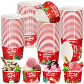 100 Pcs Christmas Treat Snack Cups 12 Oz Xmas Themed Paper Treat Food Disposable Bowls Holiday Ice Cream Snack Bowls For Parties Merry Christmas Paper Dessert Cups (Classic)