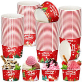 100 Pcs Christmas Treat Snack Cups 12 Oz Xmas Themed Paper Treat Food Disposable Bowls Holiday Ice Cream Snack Bowls For Parties Merry Christmas Paper Dessert Cups (Classic)
