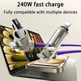 240W 4-In-1 Fast Charging Cable 6.6Ft – Usb C To Usb A Cable With Led Indicator, Triple Connector For Iphone 15/14/13, Android, Macbook – Durable Nylon Braided (Black)