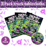 3 Pcs Monster Party Tablecloth Happy Birthday Truck Table Cloth 54 X 108 Inch Plastic Disposable Truck Theme Tablecovers For Rectangle Round Desk Theme Birthday Party Decoration Supplies
