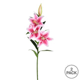 Vickerman 36'' Artificial Pink Real Touch Lily Spray - Includes 2 Sprays per Pack - 3 Flower Bloms - Rich Green Foliage - Realistic Faux Flower Bundle - Artificial Sprays