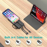 Portable Charger With Built In Cables,10000Mah Slim Usb C Power Bank,5 Output 3 Input Led Display High Speed External Battery Pack Travel Phone Charger For Iphone Samsung Pixel Lg Moto Ipad,Purple