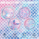 Mermaid Birthday Decorations Include Plates, Napkins, Cups, Cutlery, Hanging Swirls, Banner, Cake & Cupcake Toppers, Balloons, Tablecloth For Mermaid Party Decorations, Serve 20