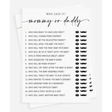 50 Mommy Or Daddy Who Said It Game (50-Cards) Fun Baby Shower Game Activity, Gender Neutral Boy Or Girl Minimalist
