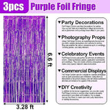 3-Pack Purple Foil Fringe Curtains 3.28x6.6 ft for Party and Photo Booth Decor