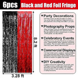6-Pack Black Red Foil Fringe Curtains 3.28x8.2 ft for Party and Photo Booth Decor