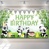 Cartoon panda party backdrop with green bamboo for kids birthday and baby shower