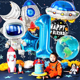 , Big Space Balloons First Birthday Set - 40 Inch, Pack Of 8 | First Trip Around The Sun Balloons, Number 1 Balloon | Blue Space Birthday Balloons For First Trip Around The Sun Decorations