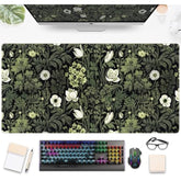Dark Green Floral Plants Xxl Gaming Mousepad & Desk Pad - Nature Leaf Flower Laptop Keyboard Mat 31.5 X 15.75