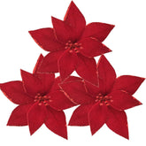10Pieces Christmas Flower For Tree 7'' Christmas Poinsettia Flowers Artificial Christmas Party Flowers Ornament For Xmas Tree Wreath Garland Wedding Holiday Party Decoration (Red)