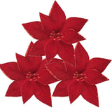 10Pieces Christmas Flower For Tree 7'' Christmas Poinsettia Flowers Artificial Christmas Party Flowers Ornament For Xmas Tree Wreath Garland Wedding Holiday Party Decoration (Red)