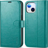 TUCCH Wallet Case for iPhone 14 (6.1") 2022, 4 Card Holders, Cyan