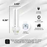 G24Q-1 CFL Light Bulbs 4 Pack 13W T4 Double Tube 3500K Neutral White 800 Lumens 4 Pin Base