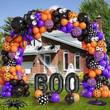Halloween Balloon Arch Kit - Black, Orange, Purple, Confetti with Spider, BOO & Eye Foils