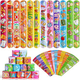 48 Pcs Back To School Slap Bracelets For Kids, 12 Styles Colorful Bulk Slap Wristbands For Kids Students Party Favors, Snap Bracelets For For First Day Of School Party Supplies Decorations