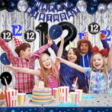 12Th Birthday Decorations For Boys And Girls Dark Blue, 12 Year Old Party Supplies With Happy Birthday Banner 12 Balloon Number Tablecloth Foil Star Balloons Garland Arch Kit