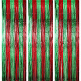 3 Pack Christmas Foil Fringe Curtains 3.28 x 8.2 ft, Red with Green