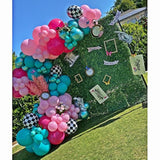 Alice Wonderland Balloon Garland Arch Kit, 144Pcs Lake Blue Hot Pink Balloons With Chessboard Foil Balloons For Spring Tea Party Supplies Onederland First Birthday Baby Shower Decorations