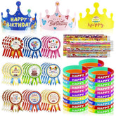 126 Pcs Classroom Happy Birthday Kits For Kids, Include Adjustable Birthday Crowns, Multicolor Silicone Bracelets, Pencils & Badge Stickers, Reward Students School Party Favors Teacher Supplies