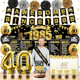 40Th Birthday Decorations For Men Women, Black Gold Awesome Since 1985 Banner Backdrop Happy 40Th Birthday Signature Guest Book Number 40 Balloon Cheers To 40 Years Old Sash Cake Topper Party Supplies